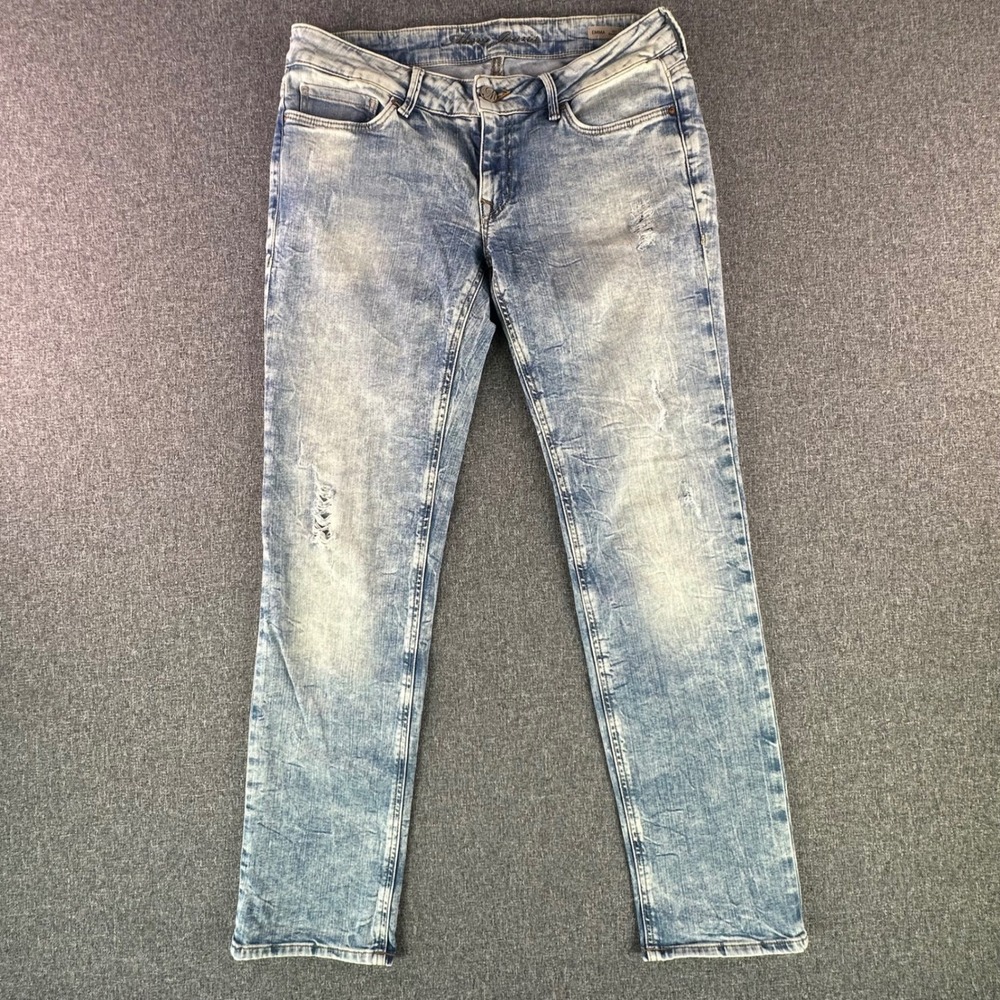 Mavi Jeans Womens 27 Emma Slim Boyfriend Blue Acid Wash Distressed Denim